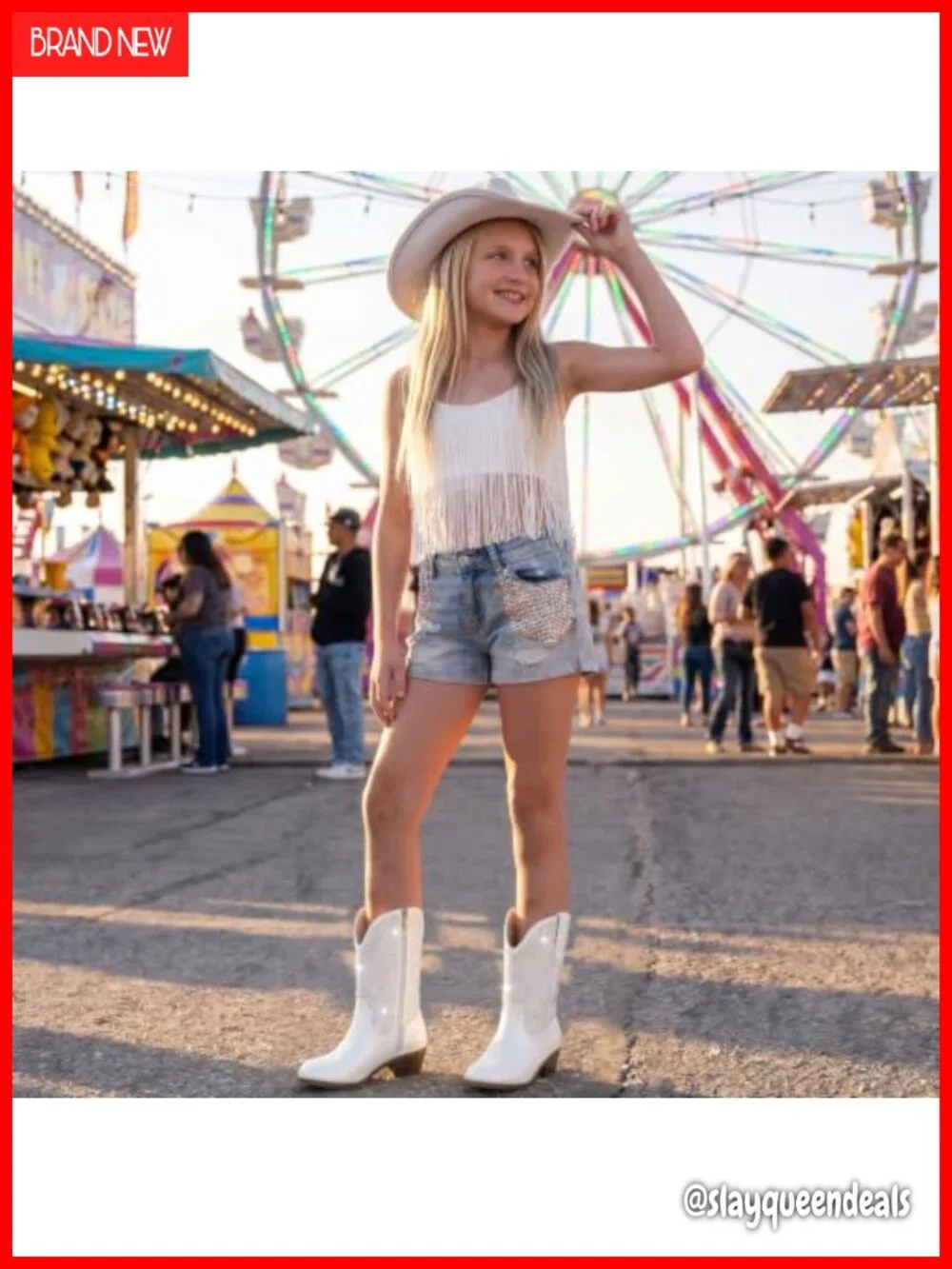 Rhinestone Girls Cowgirl Boots Side Zipper Faux Leather Western Party